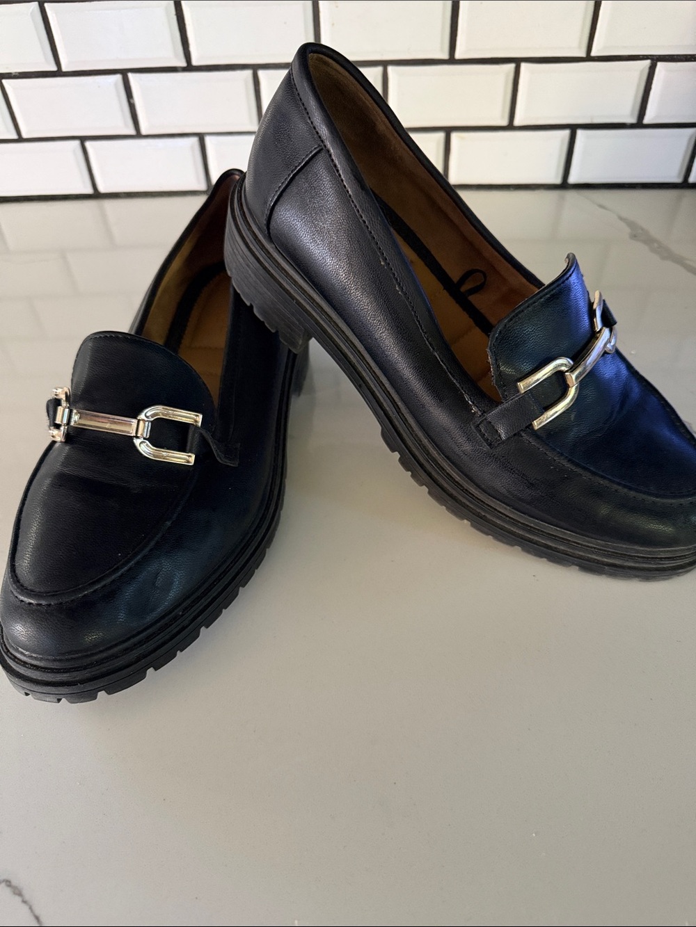 Rachel Zoe Mika Black Lug Sole Horsebit Liafers, Women’s Sz 9 GREAT CONDITION